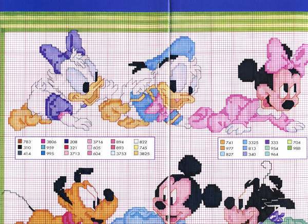 Schema punto croce Baby paperina paperino e minnie